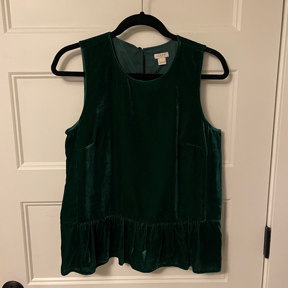J. Crew Emerald Green Velvet Peplum Tank Top